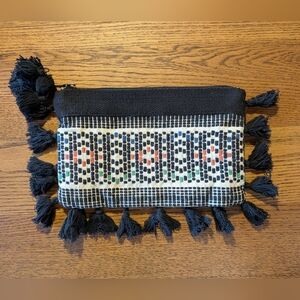 Mango Boho Woven Clutch with Tassels